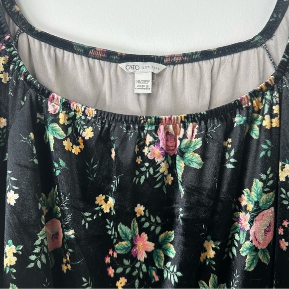 Cato Top Size 18/20w Velvet Black Floral Bishop Sleeve Babydoll Dark Romantic - Picture 6 of 7